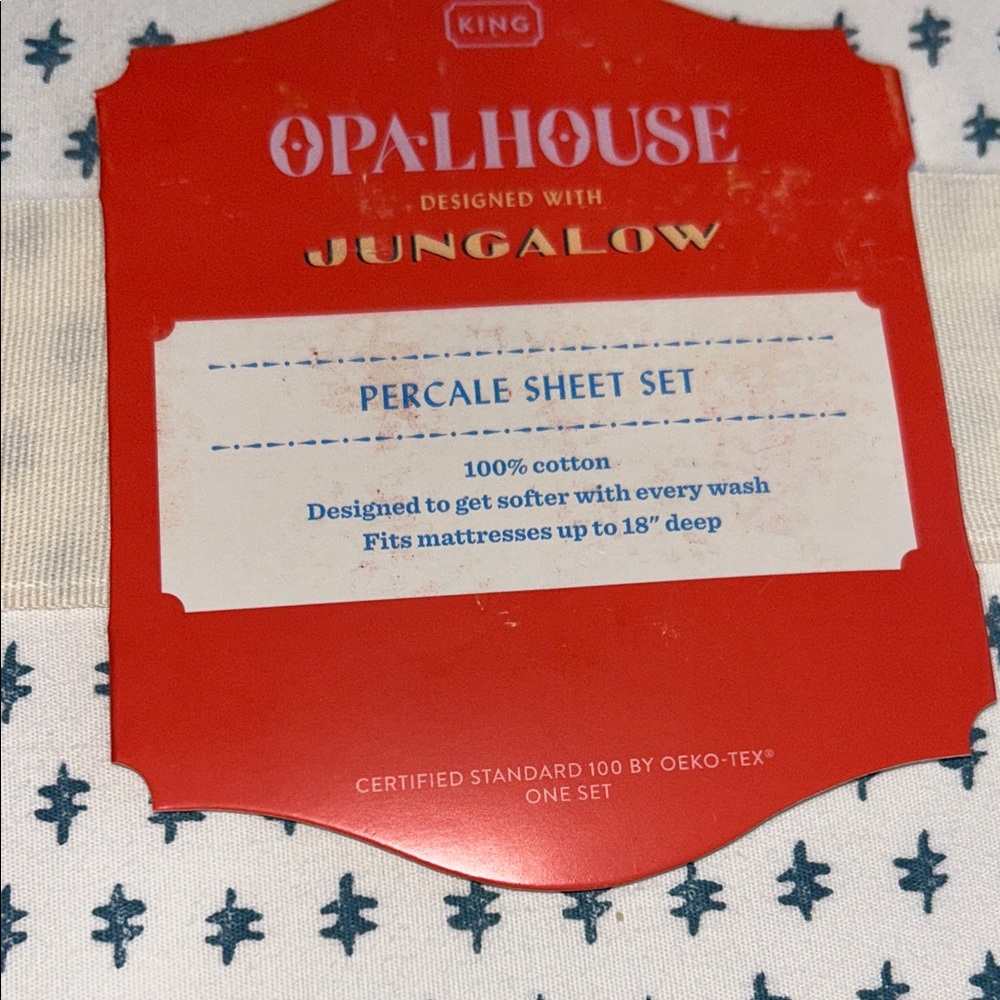 Opalhouse Jungalow King 100% Cotton Percale Sheet Set - Teal Dash - Picture 2 of 11